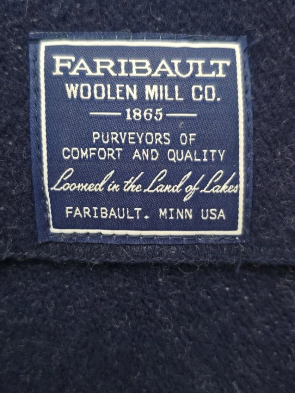 Faribault Woolen Mill Navy Blue White Wool Throw Pillow 18x16” - Picture 9 of 10